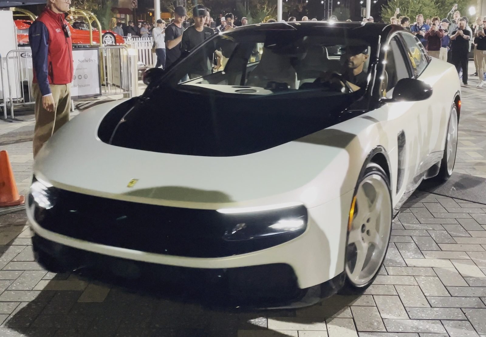The white Chassis 0 Ferrari Luce at the RM Sotheby's auction in Monterey, California in August 2026