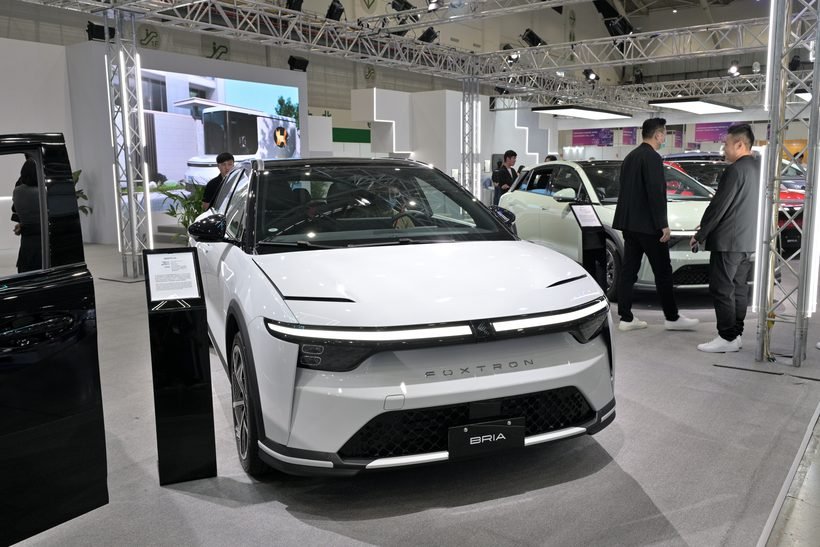 The Foxtron Bria electric SUV on display at the 2026 Taipei AMPA auto show