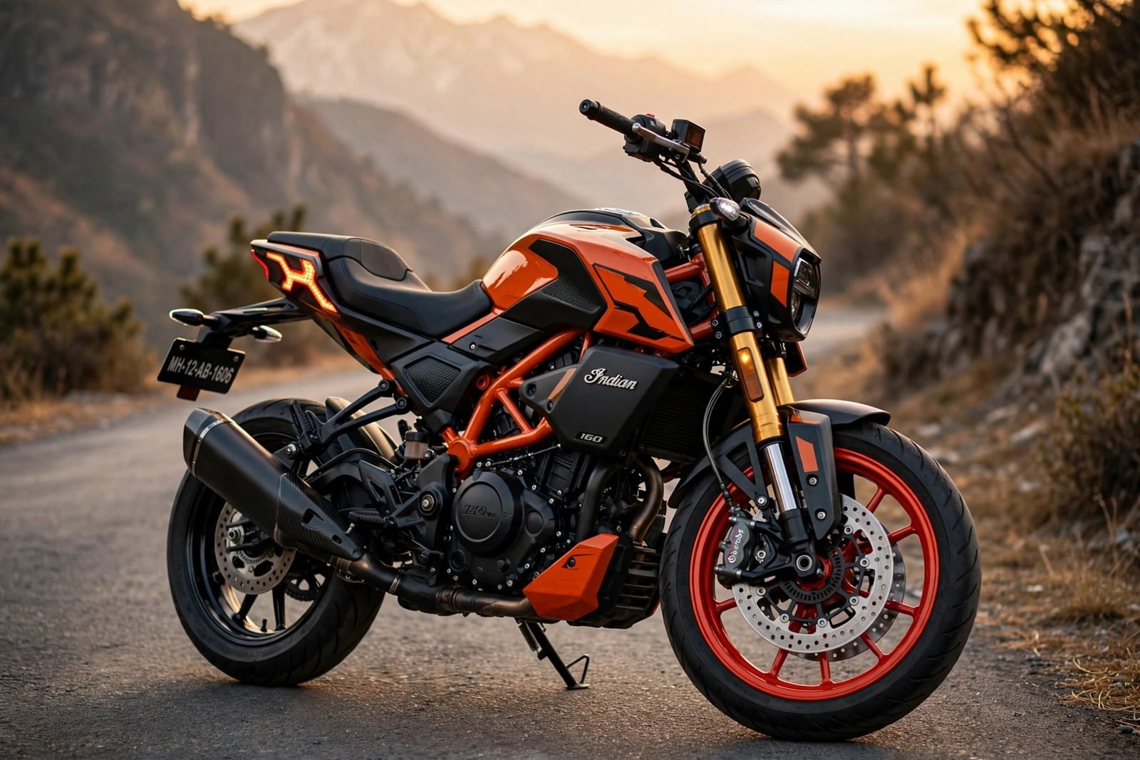 AI illustration of the 2026 Hero Xtreme 160R 4V in Abrax Orange, rear view