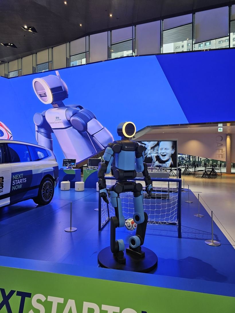 Boston Dynamics electric Atlas robot on display at a Hyundai event