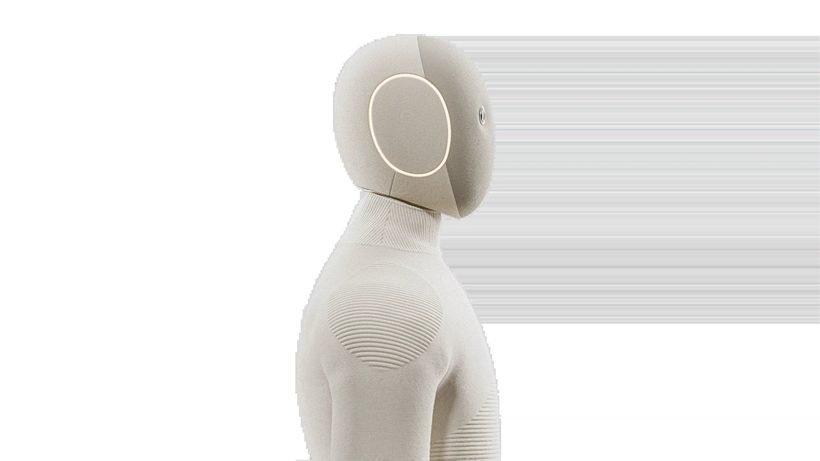 1X NEO humanoid robot in profile showing its fabric-covered design