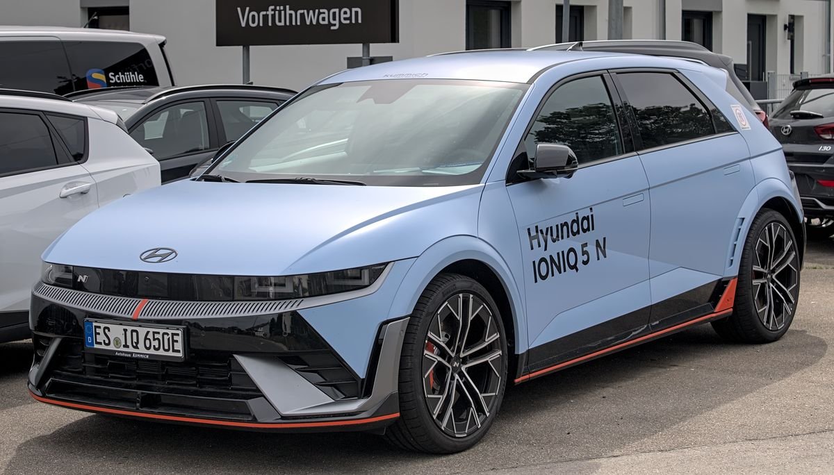 Hyundai Ioniq 5 N in light blue with N badging