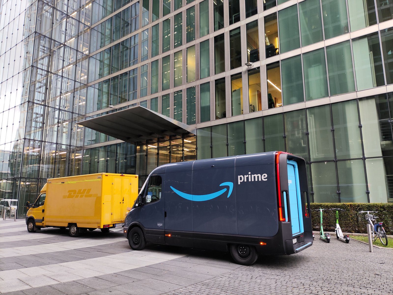 Rivian EDV electric delivery van with Amazon branding