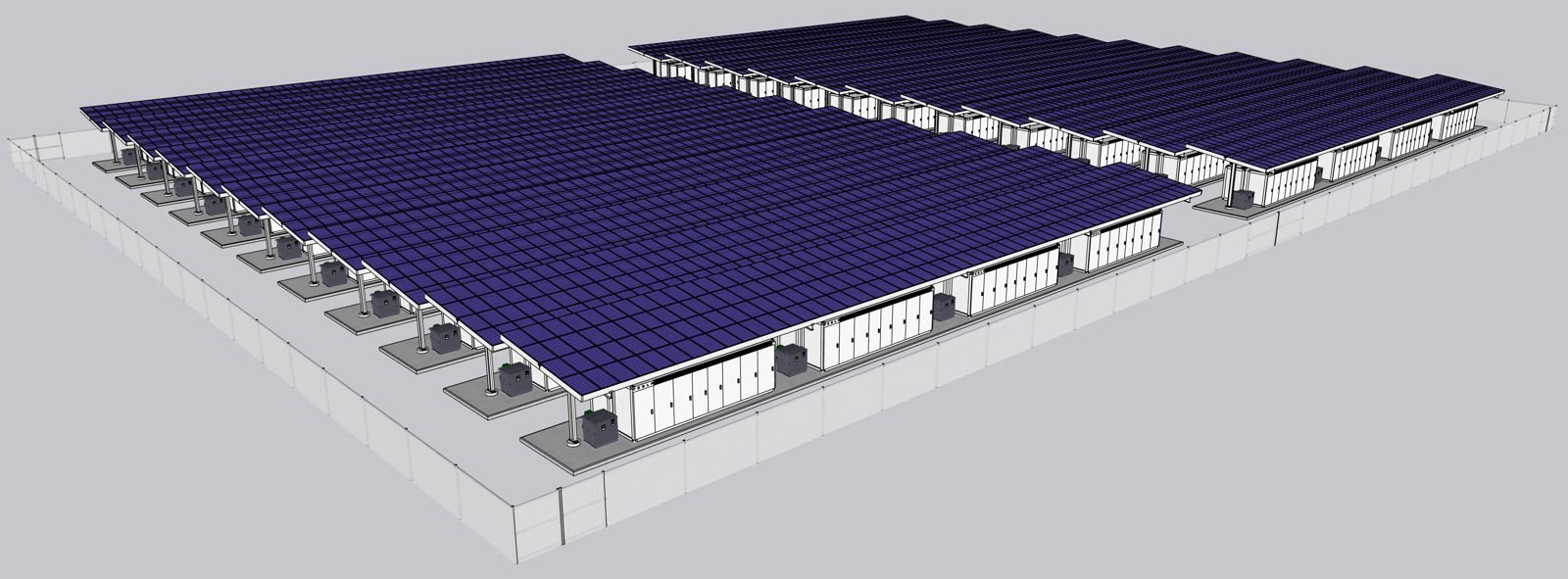 Tesla Megapack energy storage installation with solar canopies