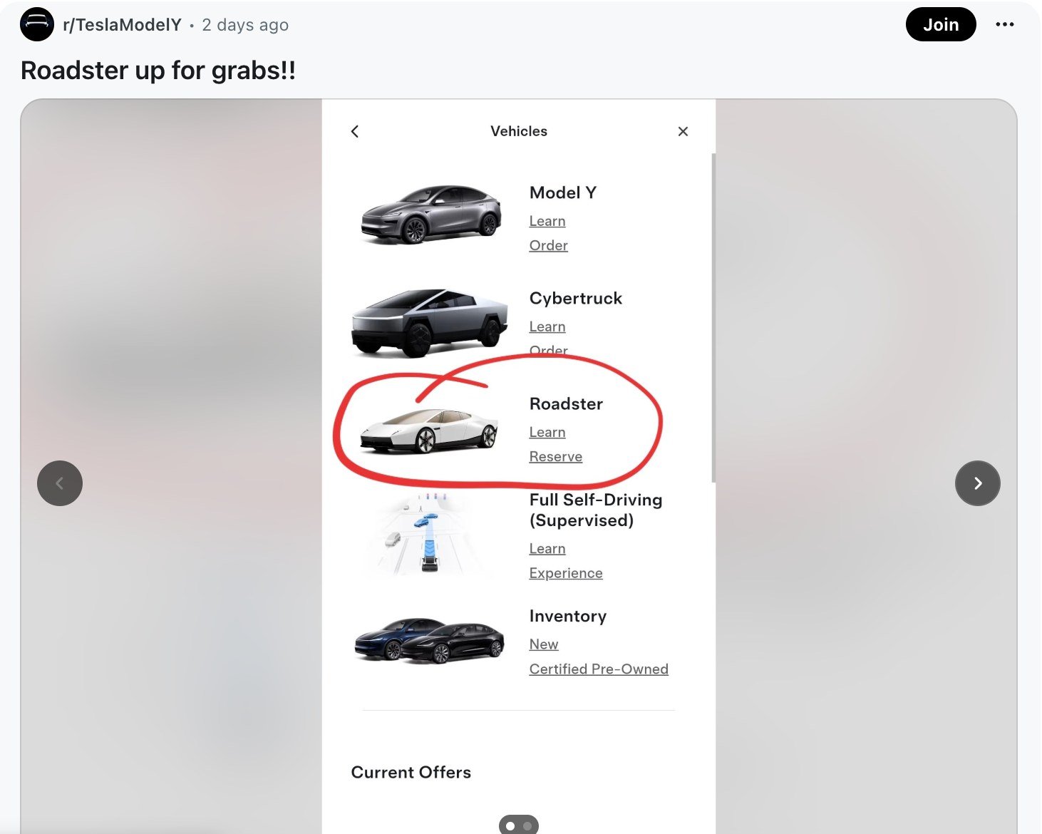 Tesla Roadster reserve menu