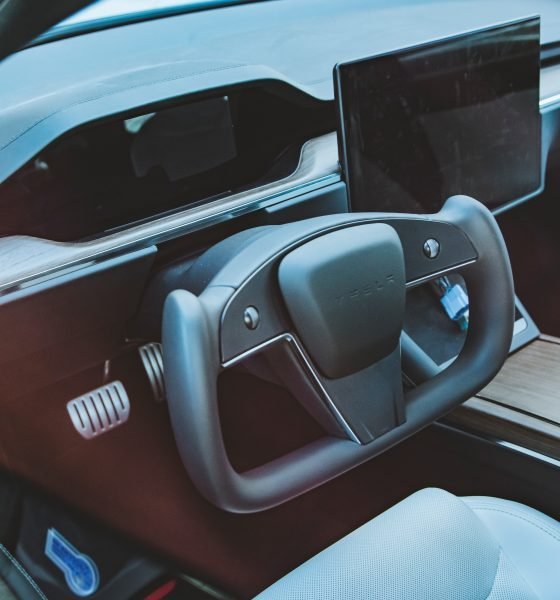Tesla yoke steering wheel — the rectangular wheel Tesla offered on the Model S and X, now a popular aftermarket upgrade for the Model 3 and Y